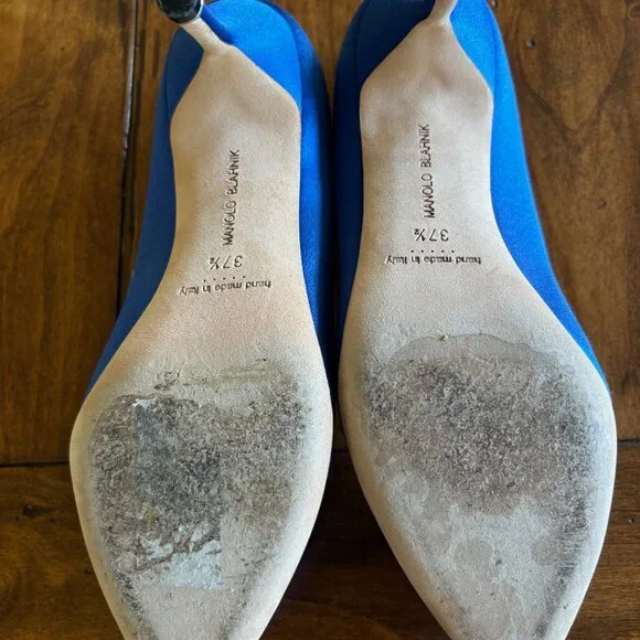 Manolo Blahnik Blue Satin Heels - Picture 4 of 4